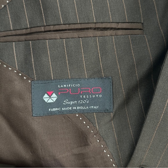 Galante Uomo Super 120s Wool Blazer 46L Brown Stripe Blazer Coat Jacket - Picture 13 of 13